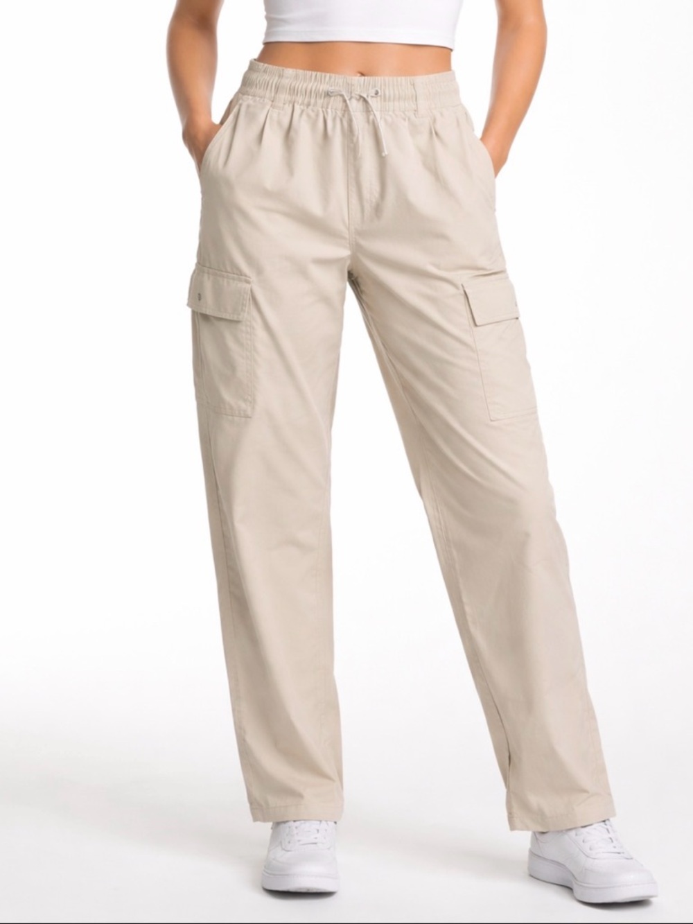 Athleta Beige Cargo Pants Small Adjustable Hem Lightweight Utility